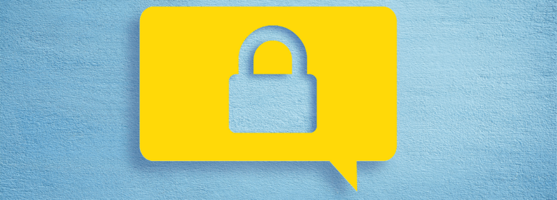 Photo of a speech bubble with a padlock in it indicating privacy