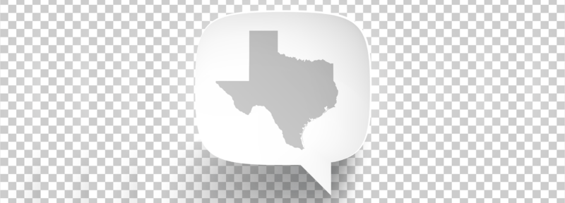 Photo of a speech bubble with the state of Texas in it.